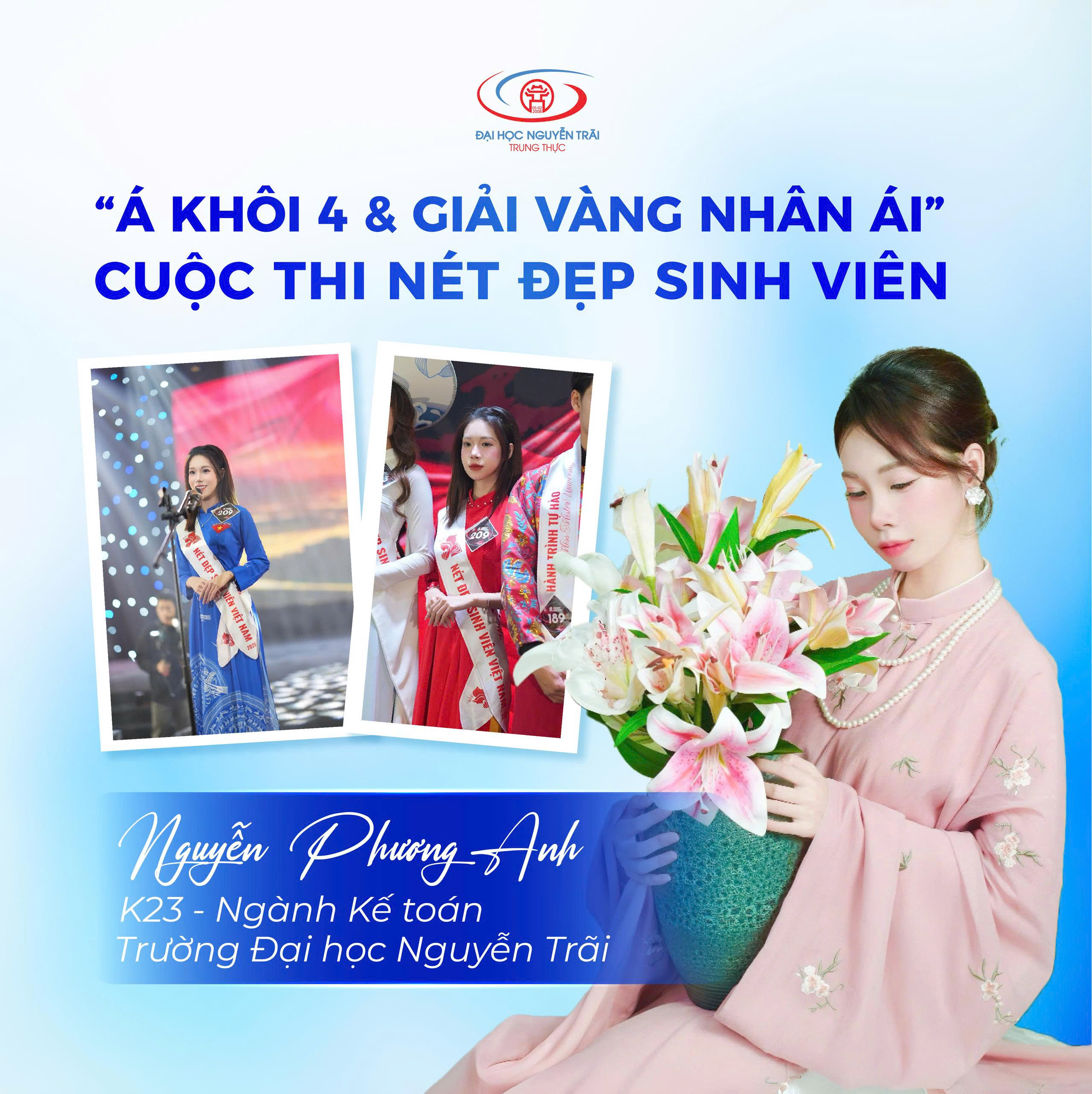 Nữ sinh Ngành Kế toán Trường Đại học Nguyễn Trãi lập “cú đúp” Á khôi 4 & Giải Vàng Nhân ái tại Nét đẹp sinh viên